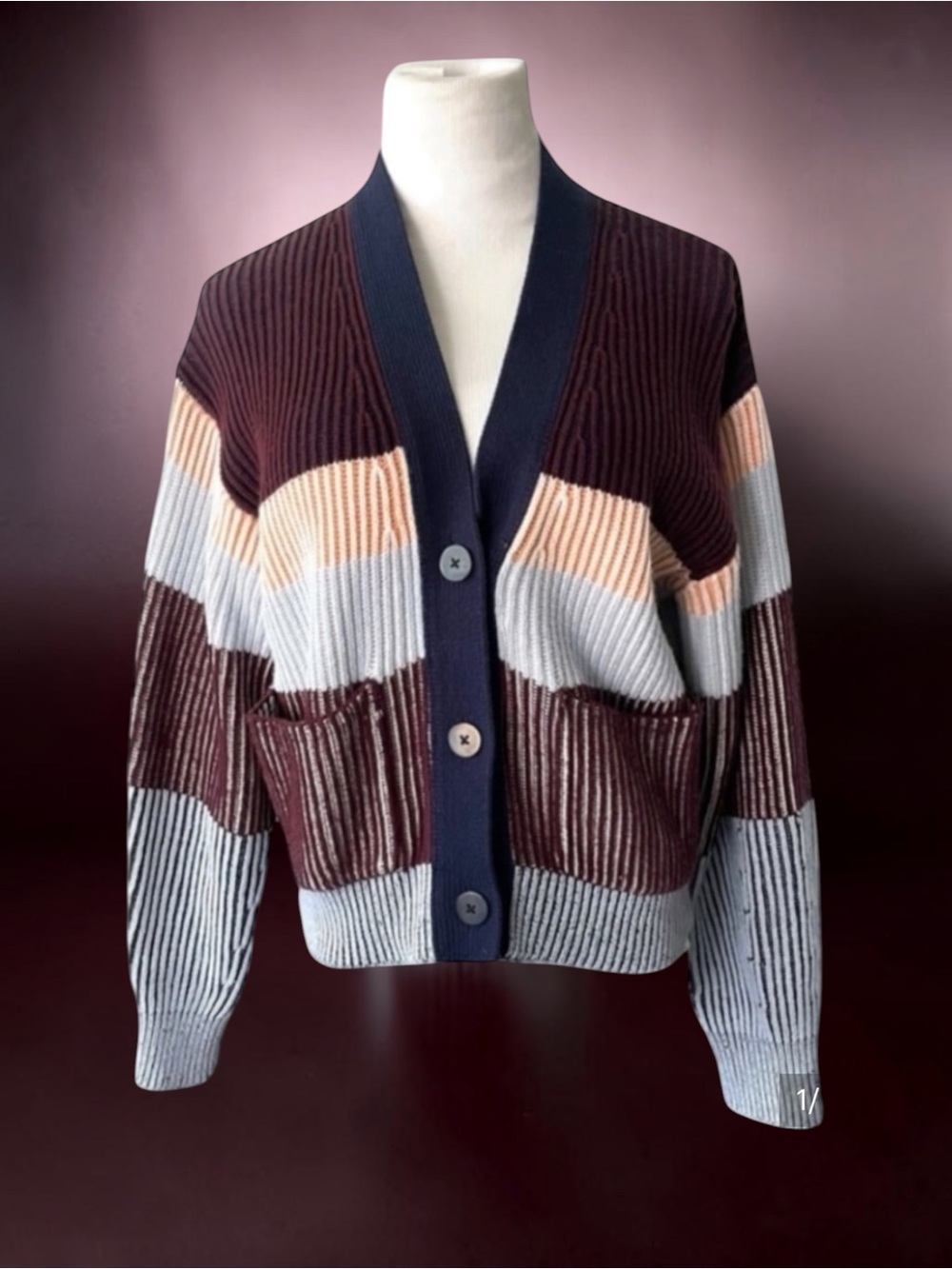 New! JONATHAN SIMKHAI CASHMERE COTTON STRIPE CARDIGAN SWEATER NEW